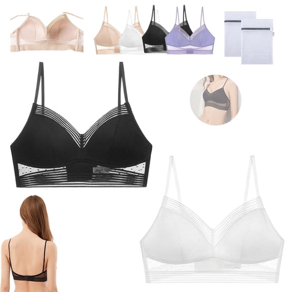 Low Back Wireless Lifting Lace Bra, Women Bra for Open Back Dress Sexy Push-up Lightly Lined, Thin Straps, Comfort Everyday (2PCS-B, M-34/75)