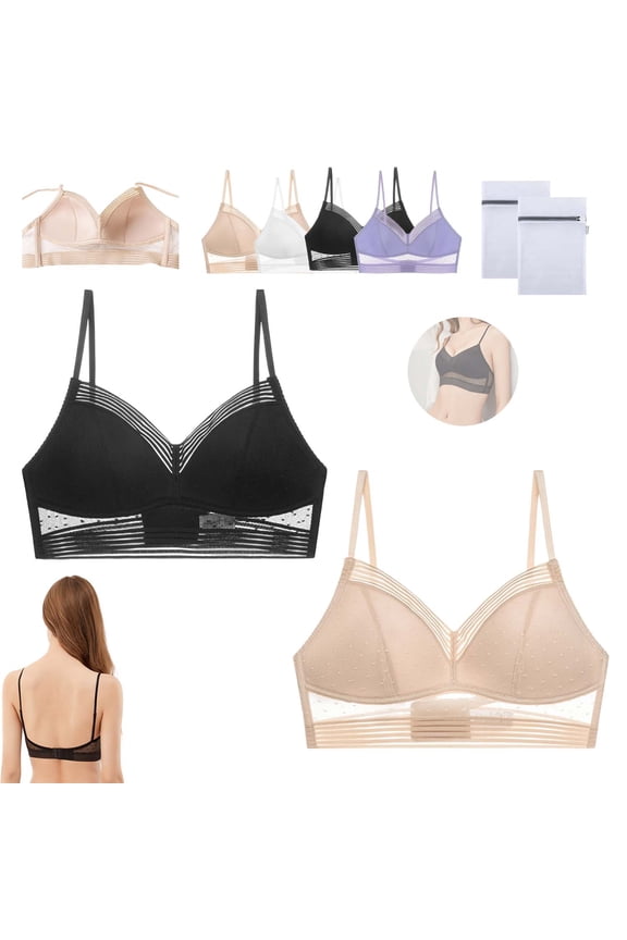 Low Back Wireless Lifting Lace Bra, Women Bra for Open Back Dress Sexy Push-up Lightly Lined, Thin Straps, Comfort Everyday (2PCS-C, L-36/80)