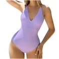thumbnail image 1 of Low Back Womens One Piece Swimsuits V Neck Solid Padded Bathing Suit Cross Spaghetti Strap Slimming Swimwear Purple, XL, 1 of 5