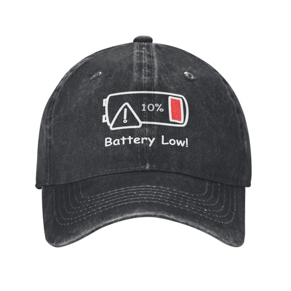 Low Battery Baseball Cap Golf Dad Hat Adjustable Washed Denim Trucker Hats Unconstructed Snapback Cap for Men Women Unisex Adult,Black