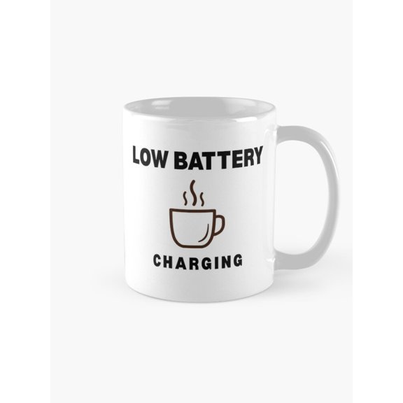 Low Battery Charging Steaming Cup Graphic Mug, 11oz Ceramic, Microwave and Dishwasher Safe