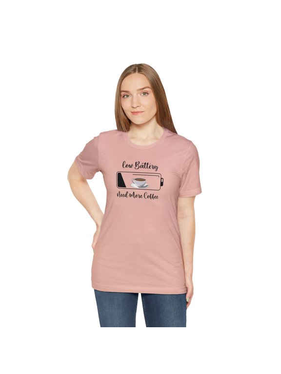 Low Battery but High Caffeine: Funny Graphic T-shirt for Coffee Lovers