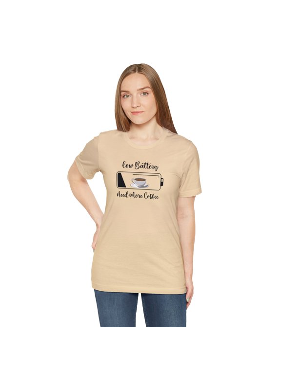 Low Battery but High Caffeine: Funny Graphic T-shirt for Coffee Lovers