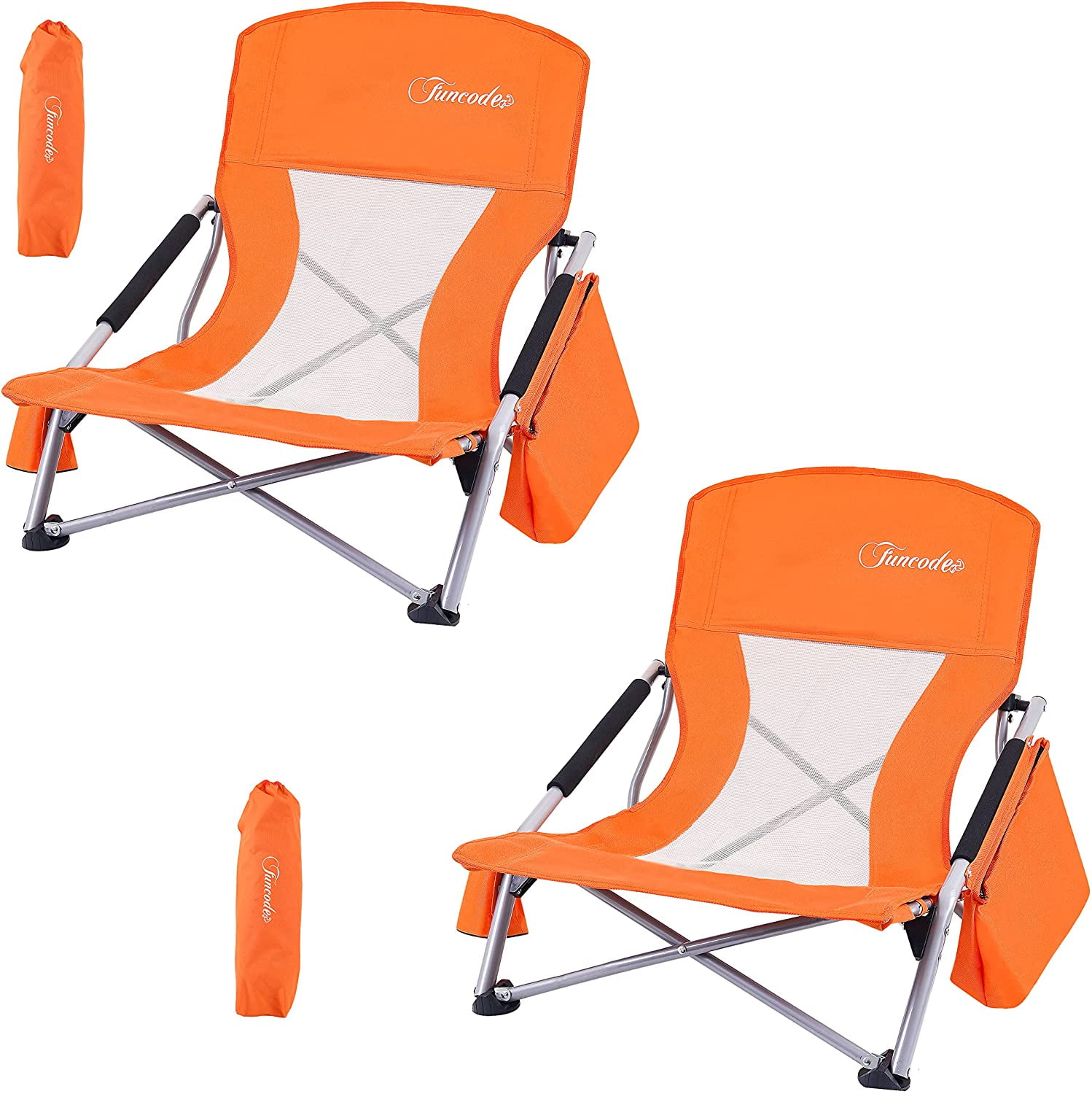 Orange Heavy Duty Folding Camping Chair with Cooler Bag