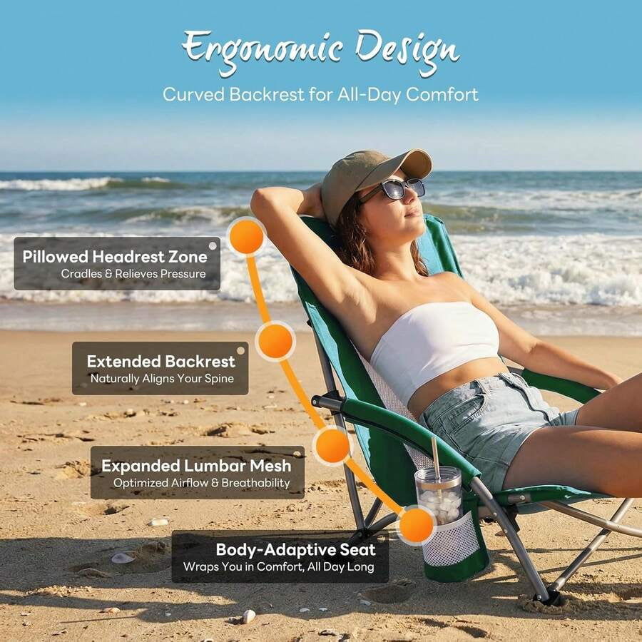 ローンチェア LAWN CHAIR LOW BACK BEACH CHAIR Low Beach Chair – Folding Camping Chair For Adults, Low Profile