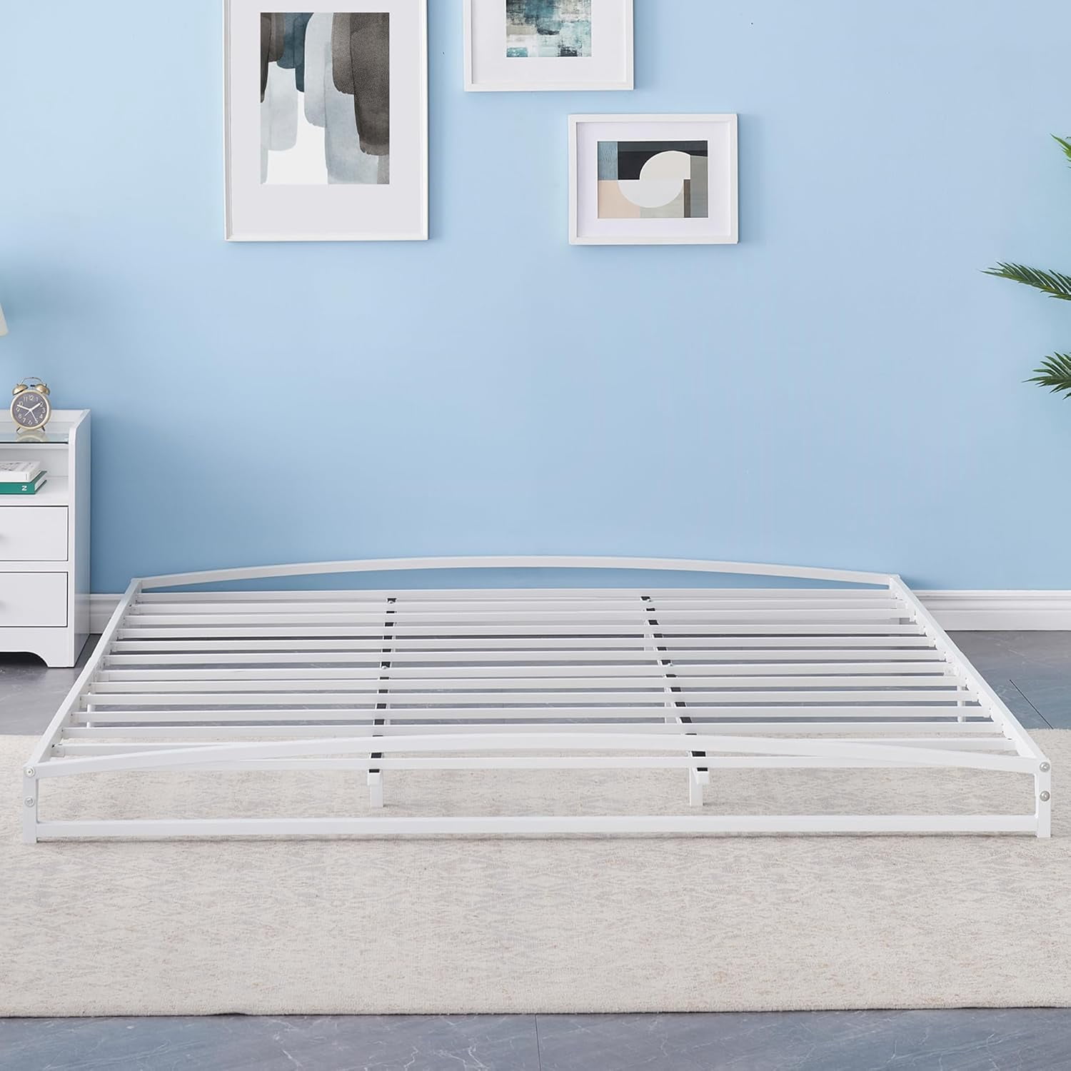Low Bed Frame, 6 Inch King Size Metal Platform Bed Frame with Arch Design, Heavy Duty Bed Frame, Strong Bearing Capacity, No Box Spring Needed