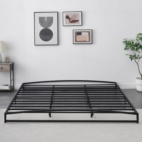 Low Bed Frame, 6 Inch King Size Metal Platform Bed Frame with Arch Design, Heavy Duty Bed Frame, Strong Bearing Capacity, No Box Spring Needed