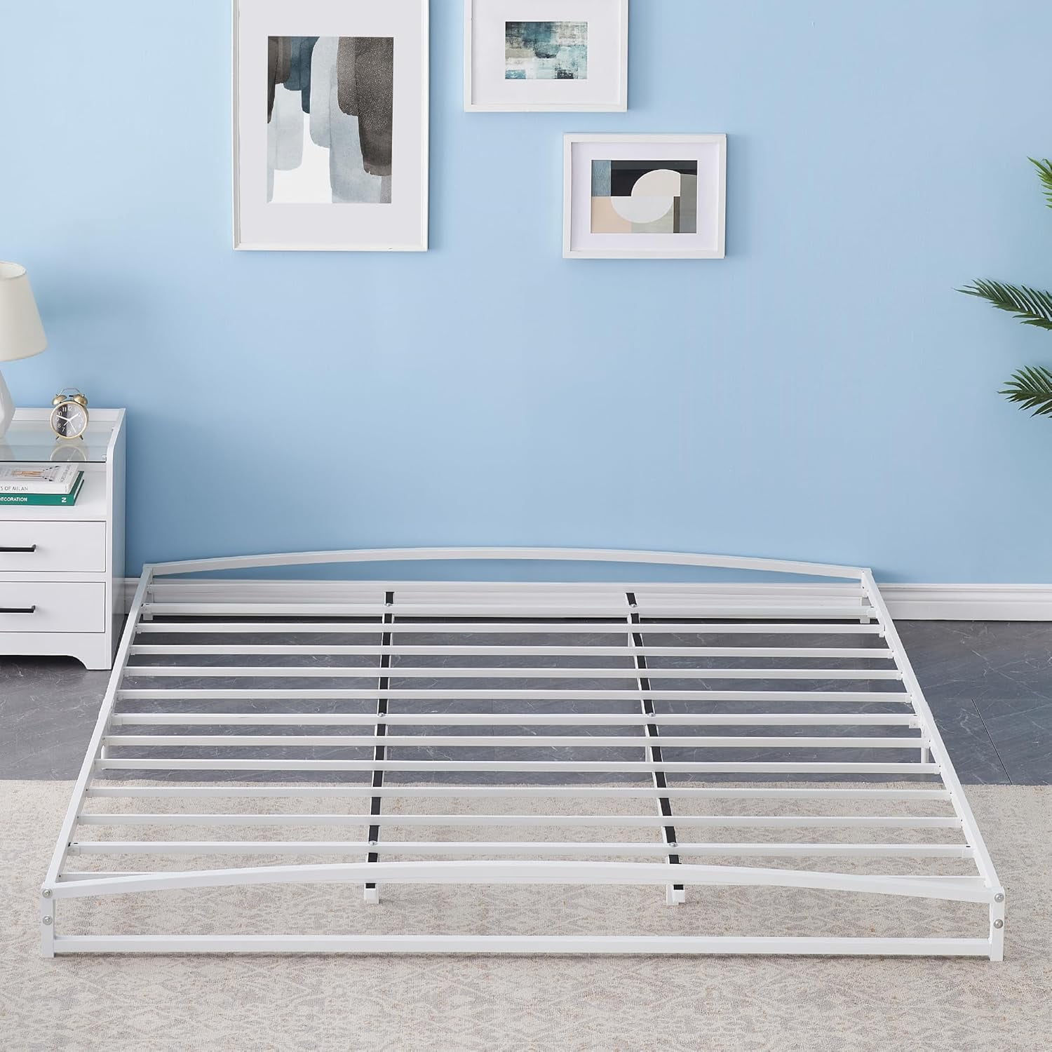 Low Bed Frame King Size, 6 Inch Heavy Duty Metal Platform King Bed Frame with Arch Design, Easy Assembly, Strong Bearing Capacity, Under Bed Storage, No Box Spring Needed - White