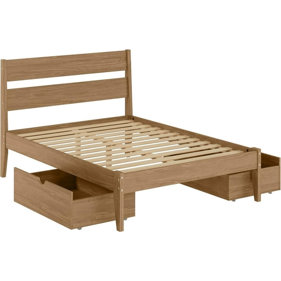 Low Board Full Urban Oak Platform Bed with Dual Underbed Drawers