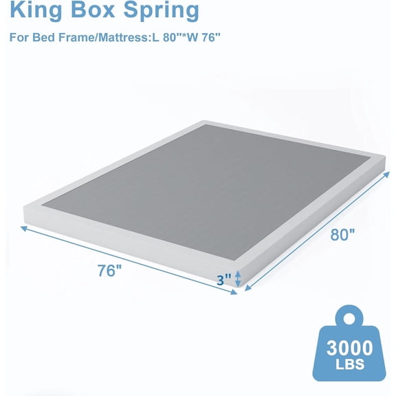 Low Box Spring King Size, 3 Inch Box Spring for King Bed, Heavy Duty Mattress Foundation, Metal Bed Base/Noise Free/Non-Slip/Easy Assembly