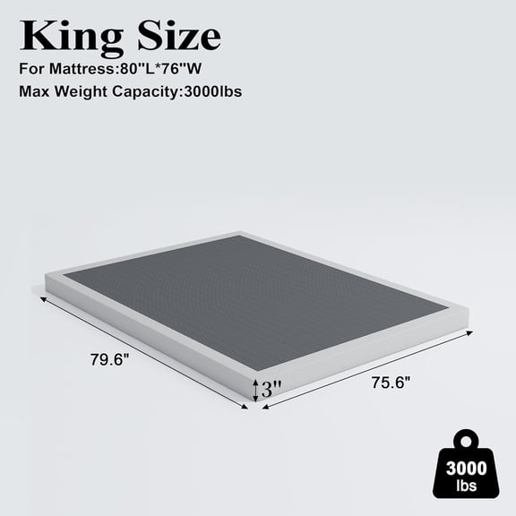 Low Box Spring King Size, 3 Inch Box Spring for King Bed, Heavy Duty Mattress Foundation, Metal Bed Base,Non-Slip,Easy Assembly