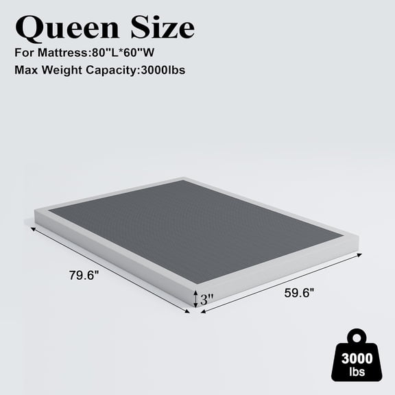 Low  Box Spring Queen Size, 3 Inch Box Spring for Queen Bed, Heavy Duty Mattress Foundation, Metal Bed Base,Non-Slip,Easy Assembly