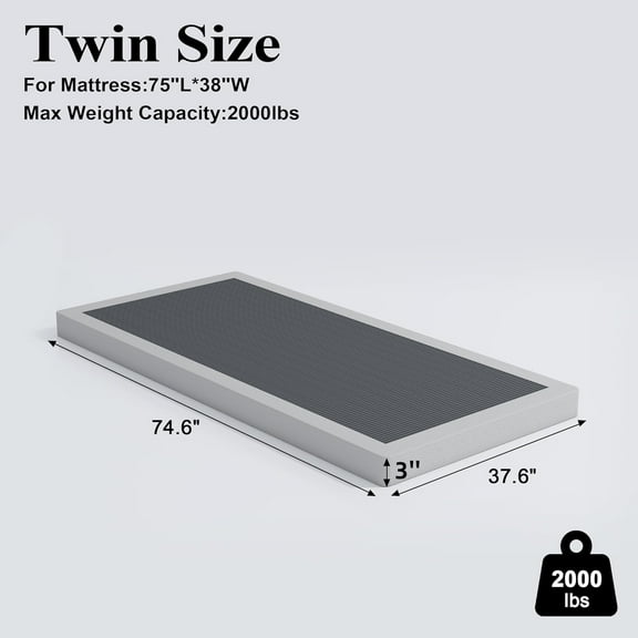 Low Box Spring Twin Size, 3 Inch Heavy Duty Mattress Foundation with Anti-Slip and Easy Assembly