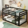 thumbnail image 1 of Twin Over Twin Floor Bunk Bed, UHOMEPRO Solid Wood Low Bunk Bed with Safety Rail, Ladder, Heavy Duty Bunk Beds, Space-Saving Bedroom Dorm Furniture, Espresso, 1 of 13