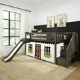 thumbnail image 1 of Low Bunk With Stairs, Easy Slide & Black & White Farmhouse Curtain, Clay, 1 of 10