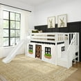 thumbnail image 1 of Low Bunk With Stairs, Easy Slide & Black & White Farmhouse Curtain, White, 1 of 10