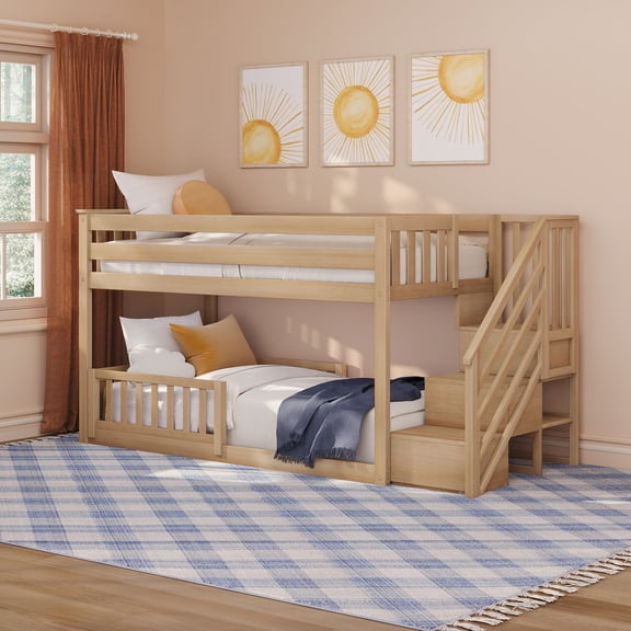 Low Bunk With Stairs & Two Guard Rails, Blonde