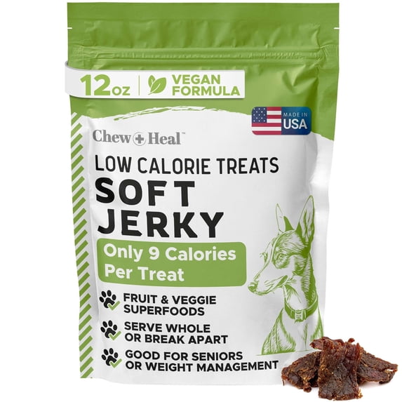 Chew + Heal Low Calorie Healthy Dog Jerky Treats - 12 oz of Plant Based Natural Dog Treats