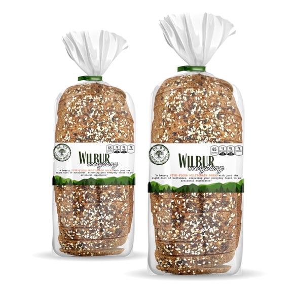 Dr. B's Wilbur Five Flour Multigrain Bread | 1g Net Carbs & 7g Protein | Low Calorie, Vegan, Sugar Free | Fresh, Sliced, Keto & Low Carb Bread Loaf (2 Pack (16 oz), Everything)
