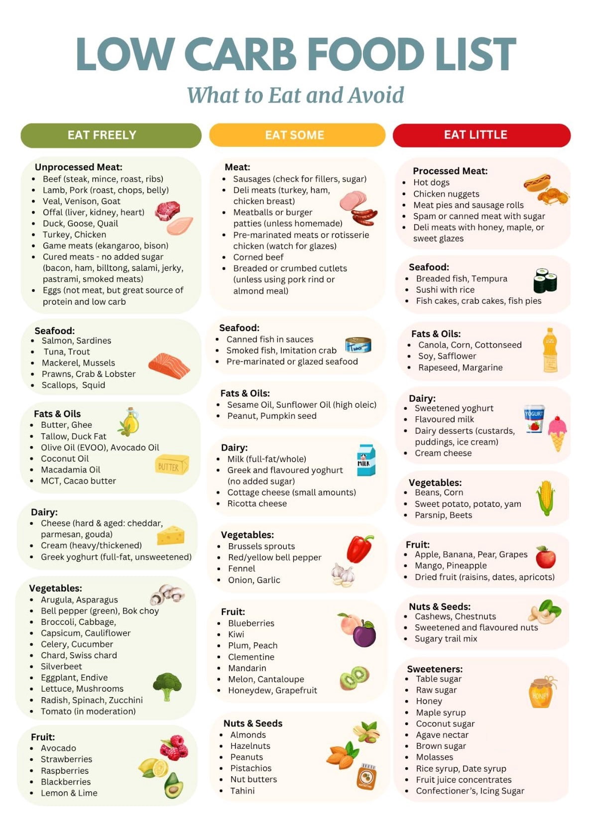 Low Carb Food List poster Keto Diet Guide - Diabetic Meal Planning ...