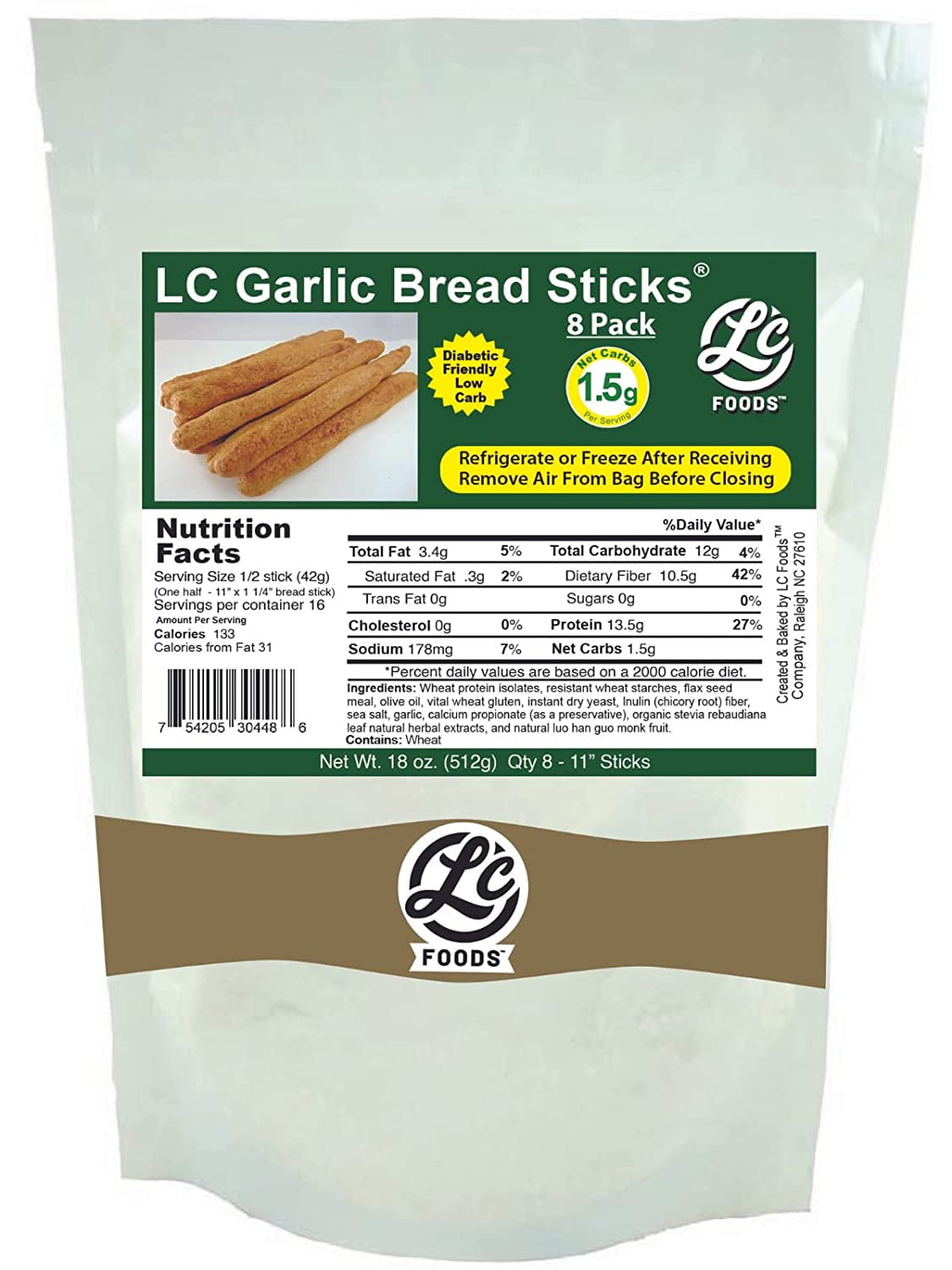 Low Carb Garlic Bread Sticks (8 Pack) Soft Texture Diabetic
