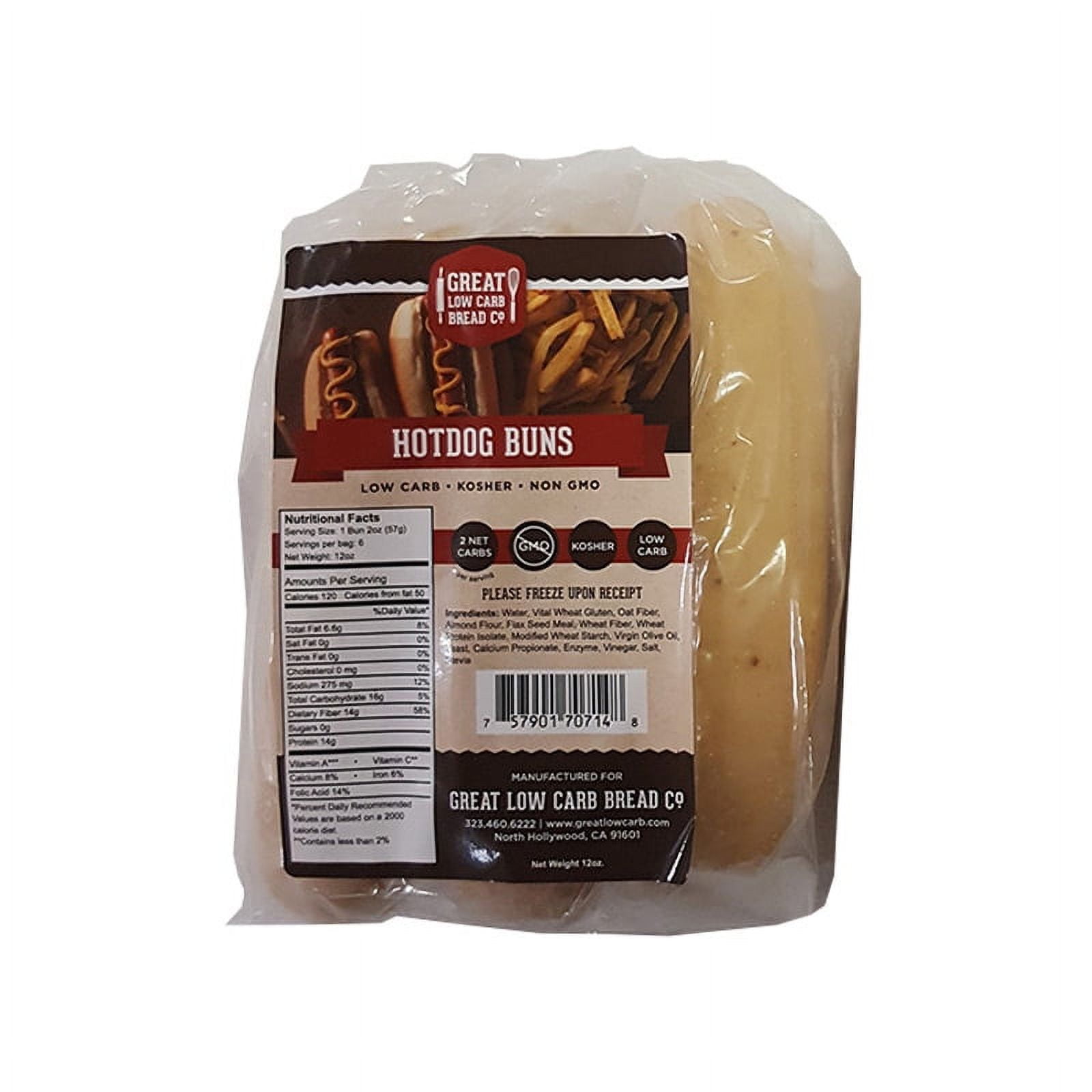 Low Carb Hot Dog Buns, Great Low Carb Bread Company, 6 Buns, 16 oz
