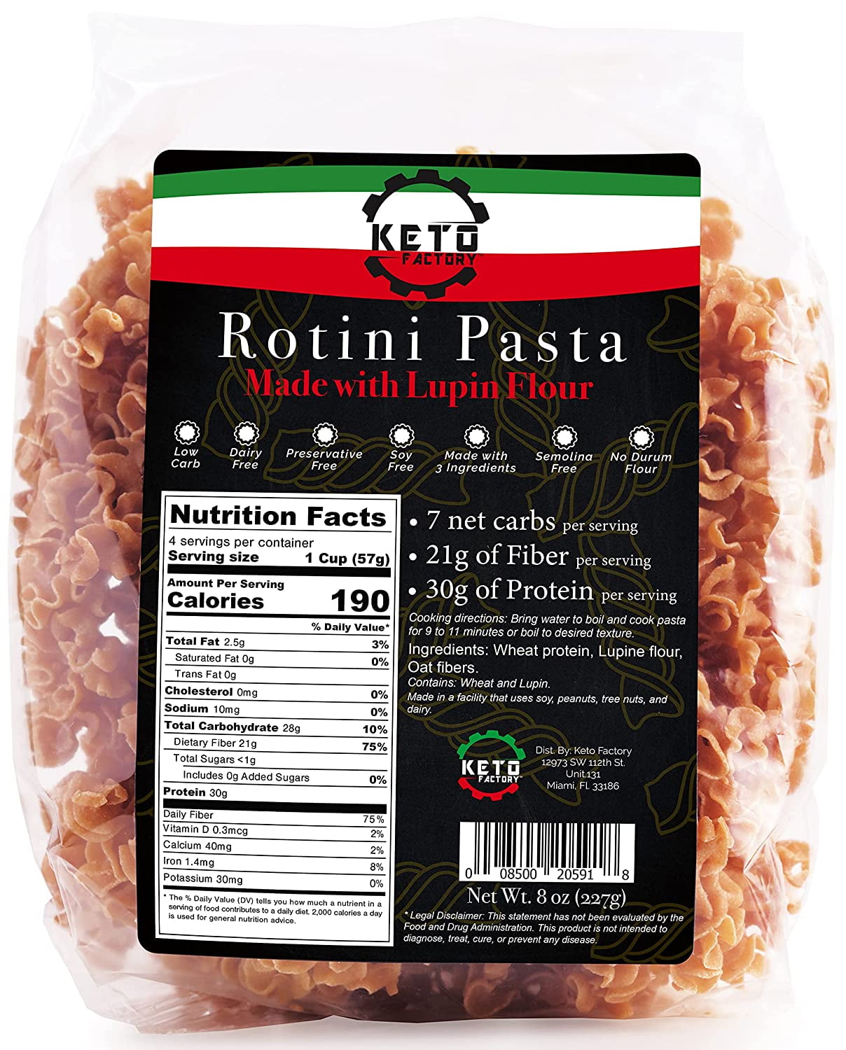Low Carb Italian Rotini Pasta Preservatives Gluten Free, High Protein