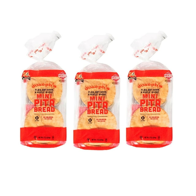 Low Carb MINI Pita Bread 3Pack, Flax, Oat Bran and Whole Wheat, 5g