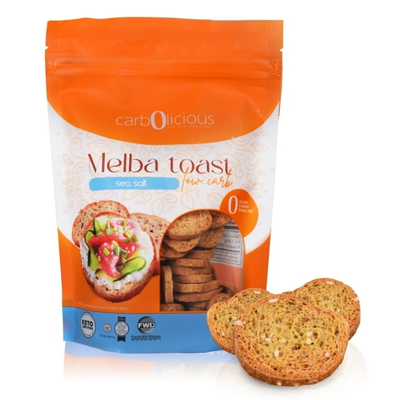 Carbolicious Low-Carb Melba Toast, Sea Salt Flavor, Crunchy Keto Snack, 4 oz