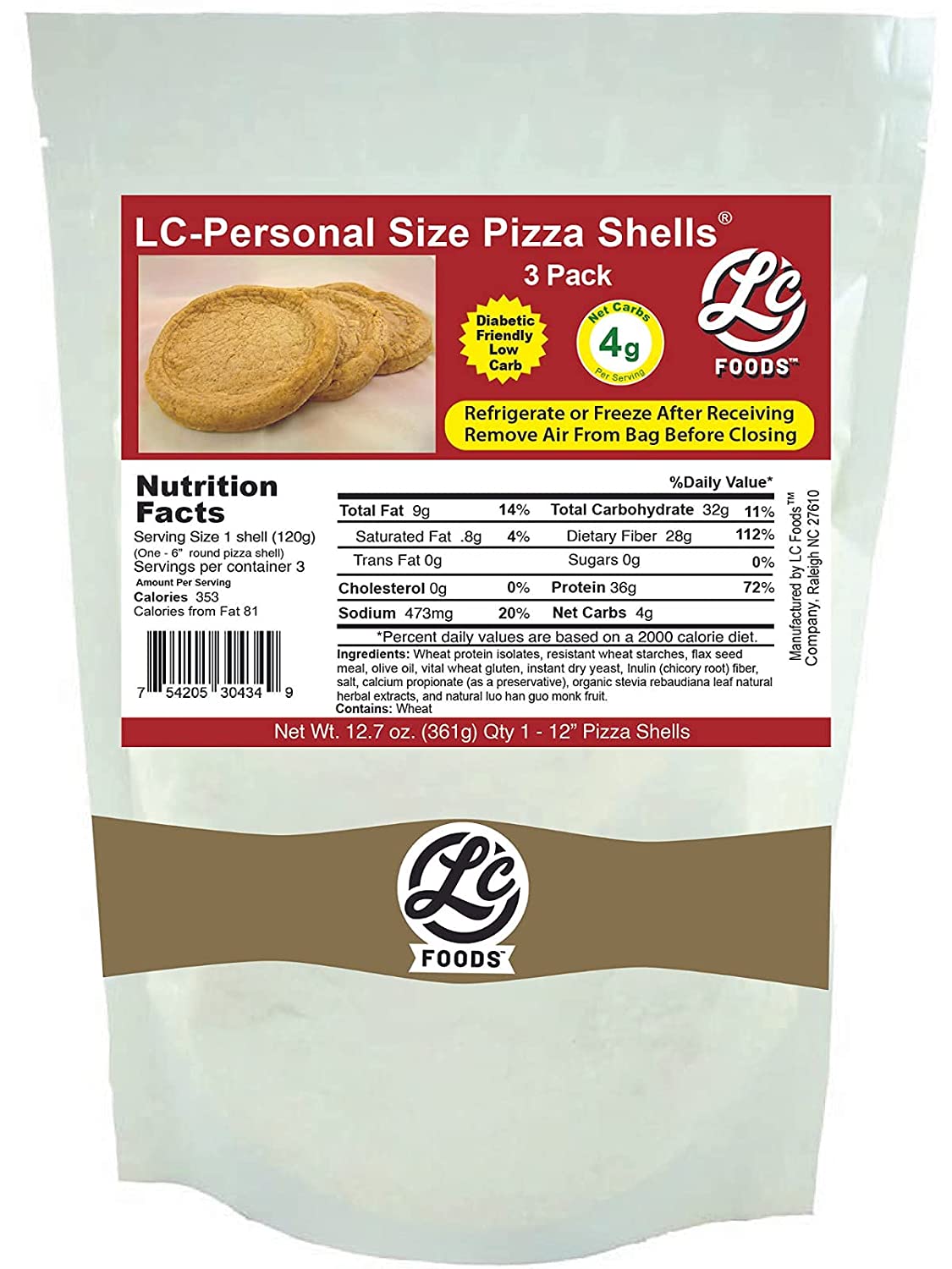 Low Carb Personal Size 6" Pizza Crust, 3 Shells Fresh Baked 4 Net