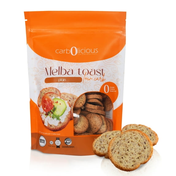 Carbolicious Low Carb Melba Toast – Plain, Crunchy Keto Snack Crackers in Resealable Pouch, 4 oz
