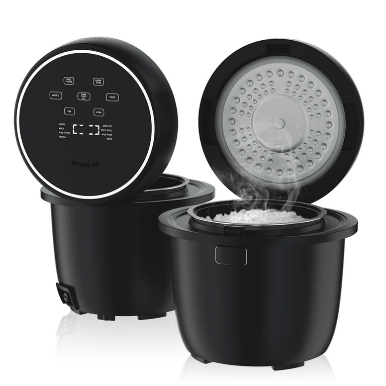 Mini Rice Cooker 1-1.5 Cups Uncooked(3 Cooked), Small Black