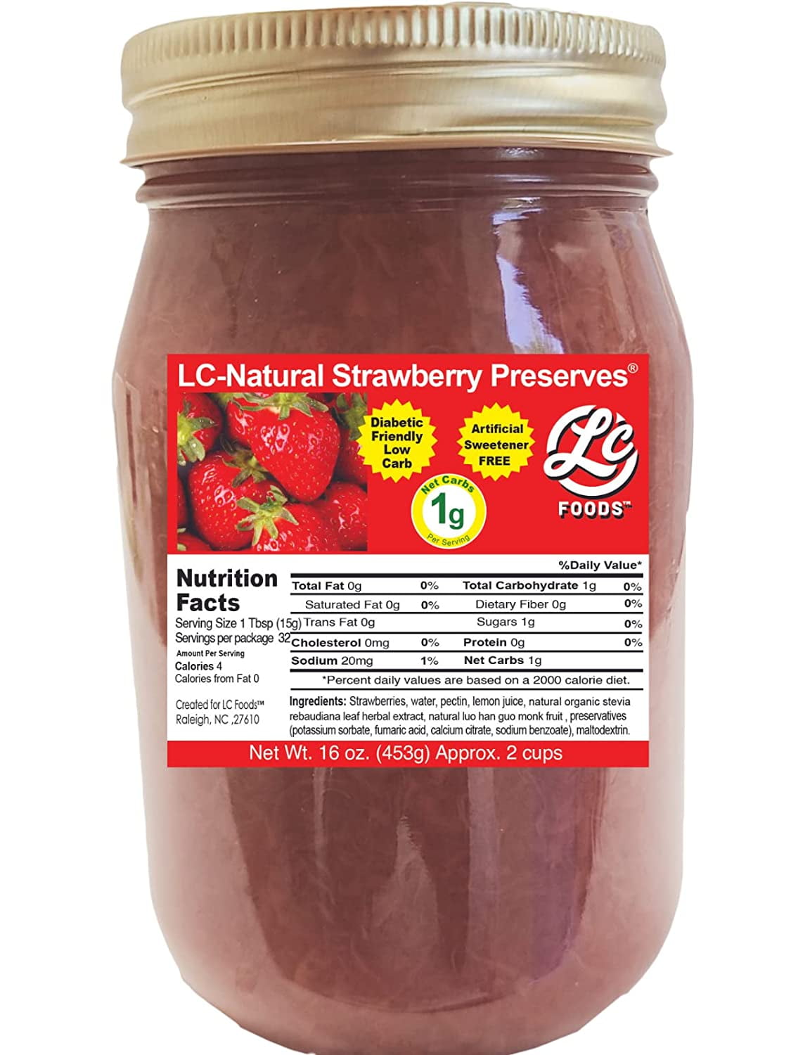 Low Carb Strawberry Preserves Made With Organic Stevia & Lemon Juice