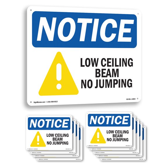 Low Ceiling Beam No Jumping OSHA Notice Aluminum Sign 10 Inch x 7 Inch - 10 Pack