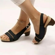 Low Chunky Heel Comfy Sandals, Women's Open Toe Orthotic Sandals, Slingback Adjustable Strap Buckle Heeled Shoes