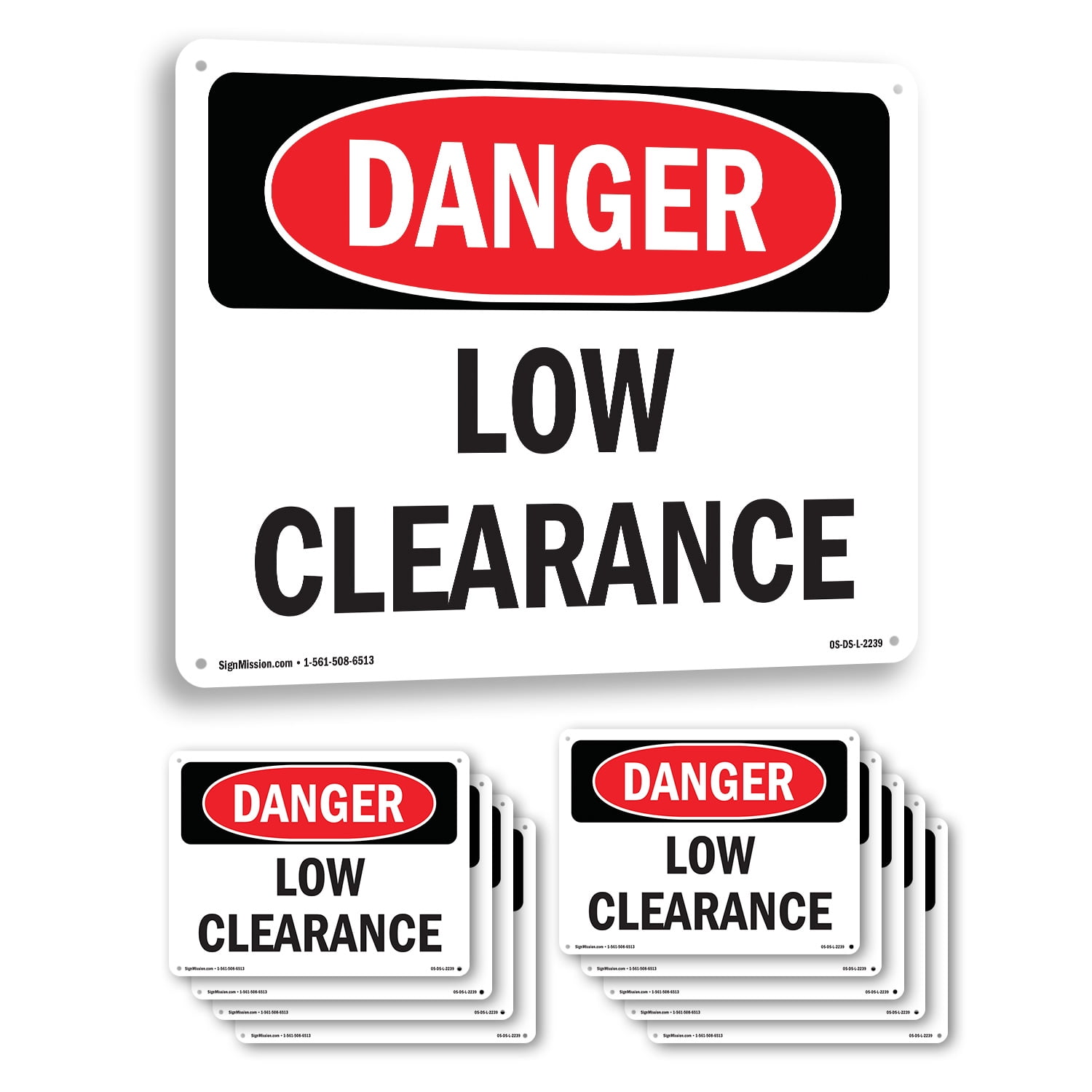 Low Clearance OSHA Danger Rigid Plastic Sign 10 Inch x 7 Inch - 10 Pack ...