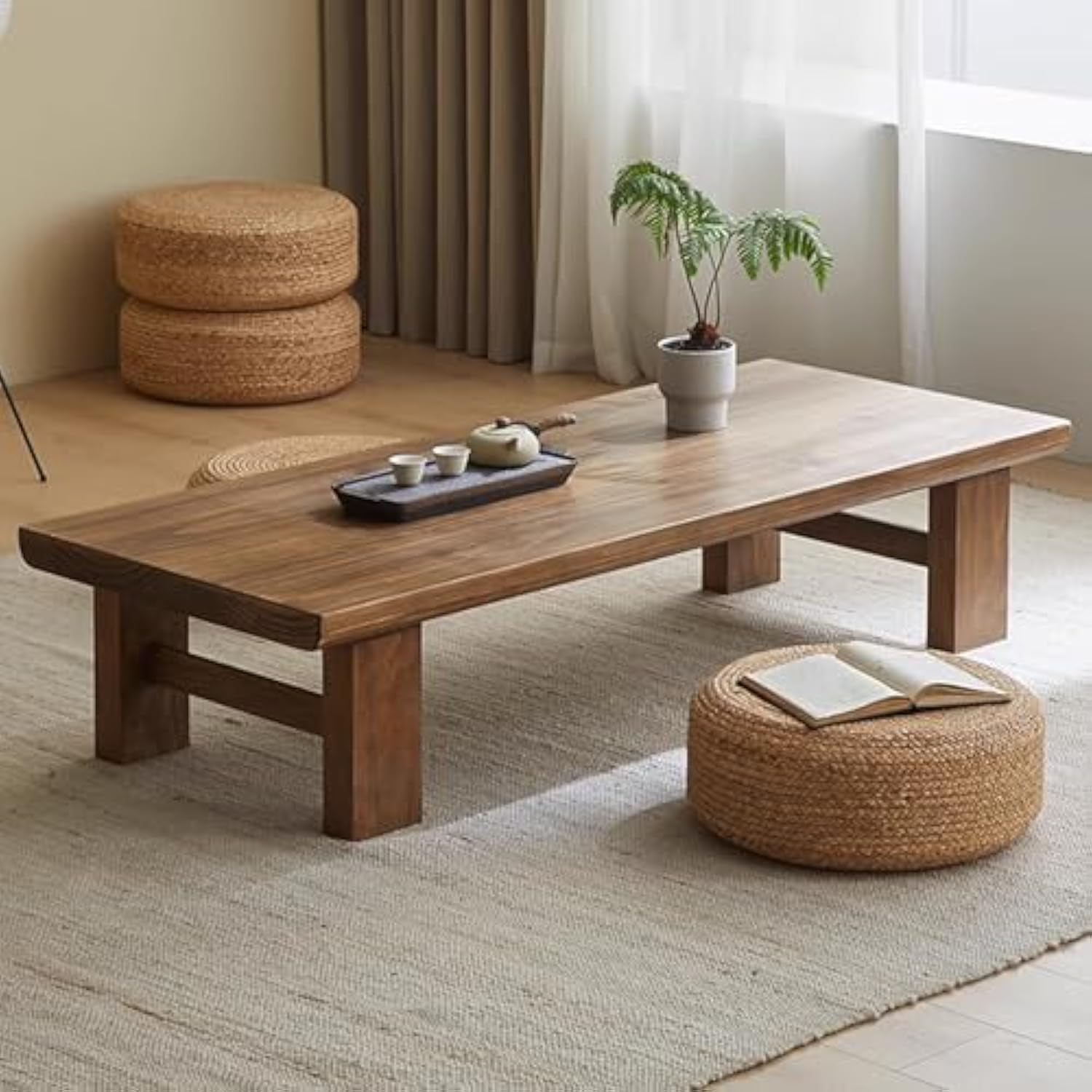Low Coffee Table for Sitting on The Floor, Japanese Floor Table Solid ...