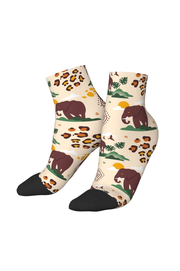 Low Cut Unisex Novelty Crew Socks Casual Ankle Socks for Men Women, African Elephant Giraffe