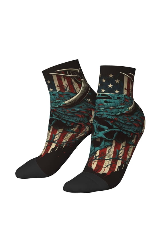 Low Cut Unisex Novelty Crew Socks Casual Ankle Socks for Men Women, American Flag Deer Skull Camo Camouflage
