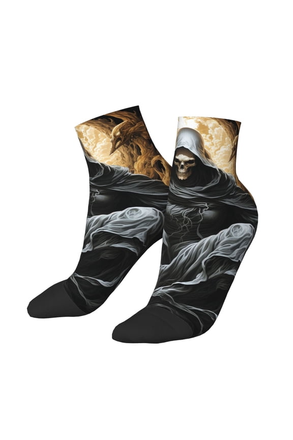 Low Cut Unisex Novelty Crew Socks Casual Ankle Socks for Men Women, Angel Grim Reaper Skeleton Skull Art
