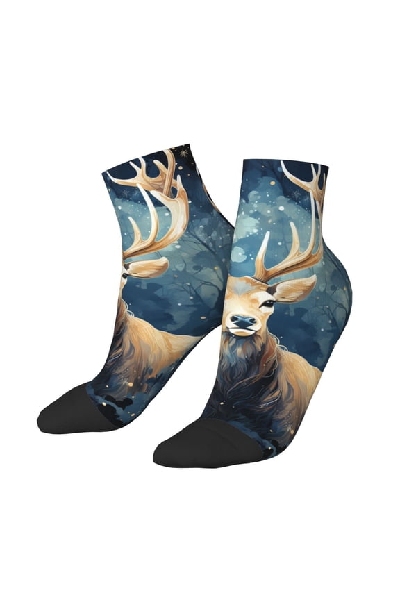 Low Cut Unisex Novelty Crew Socks Casual Ankle Socks for Men Women, Antler Whitetail Deer Hunting Art