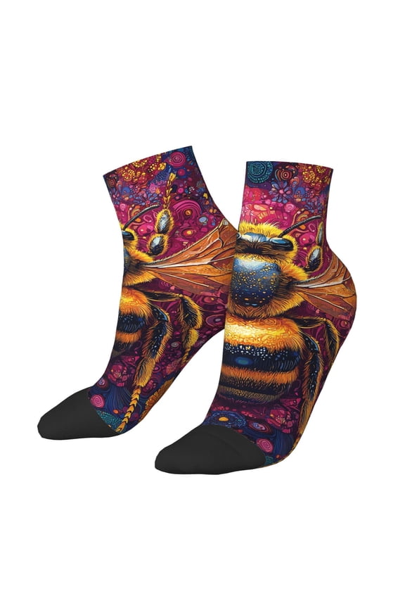 Low Cut Unisex Novelty Crew Socks Casual Ankle Socks for Men Women, Bee Psychedelic Abstract