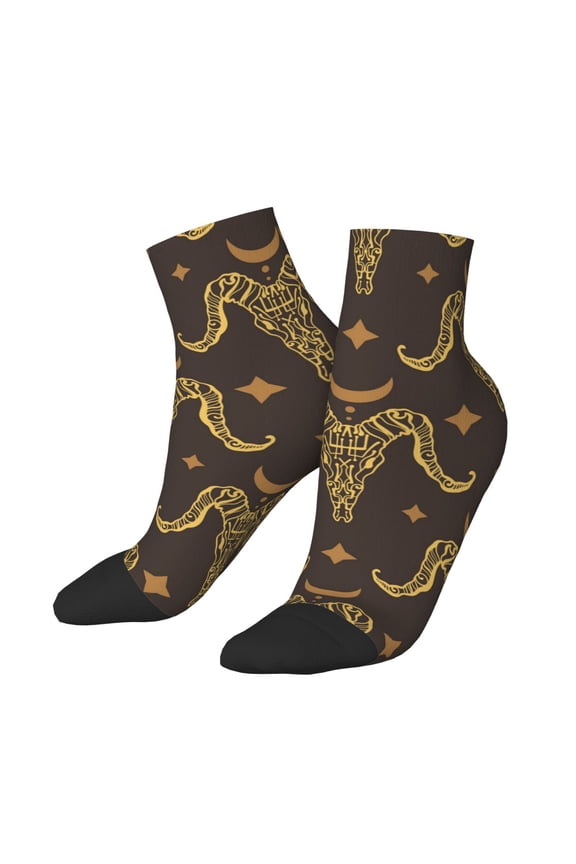 Low Cut Unisex Novelty Crew Socks Casual Ankle Socks for Men Women, Boho Animal Goat Skull
