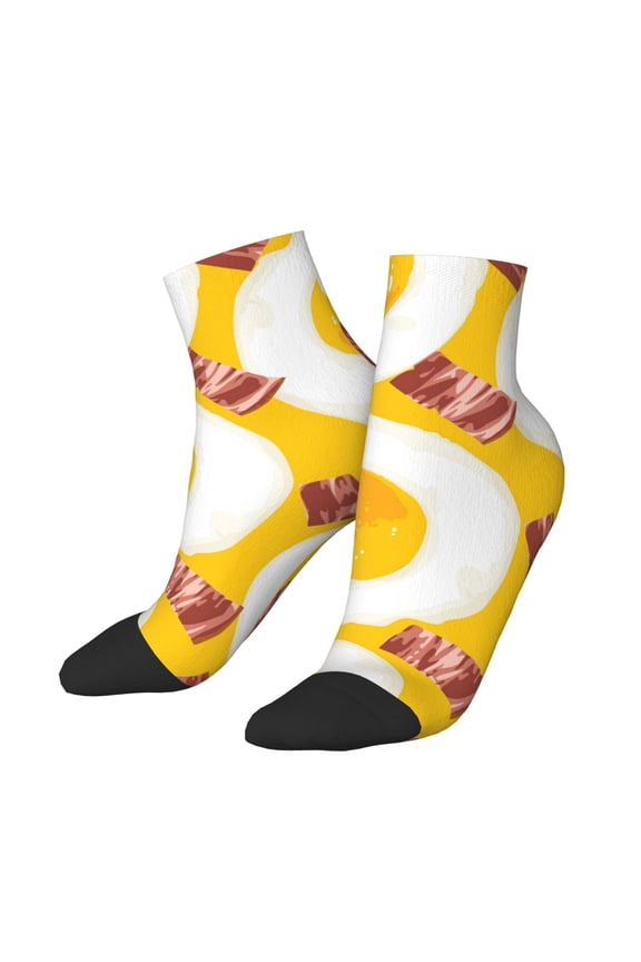 Low Cut Unisex Novelty Crew Socks Casual Ankle Socks for Men Women, Breakfast Eggs Bacon Cute
