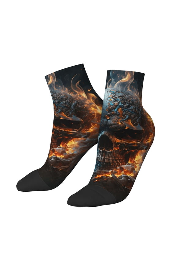 Low Cut Unisex Novelty Crew Socks Casual Ankle Socks for Men Women, Burning Skull Head Death Fire Flaming