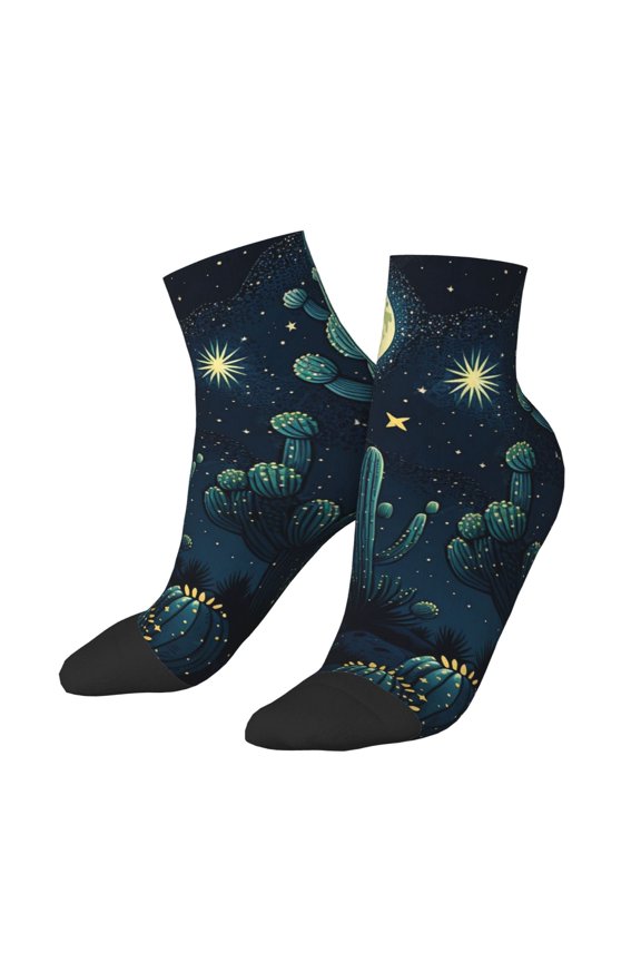 Low Cut Unisex Novelty Crew Socks Casual Ankle Socks for Men Women, Cactus Starry Moon Stars