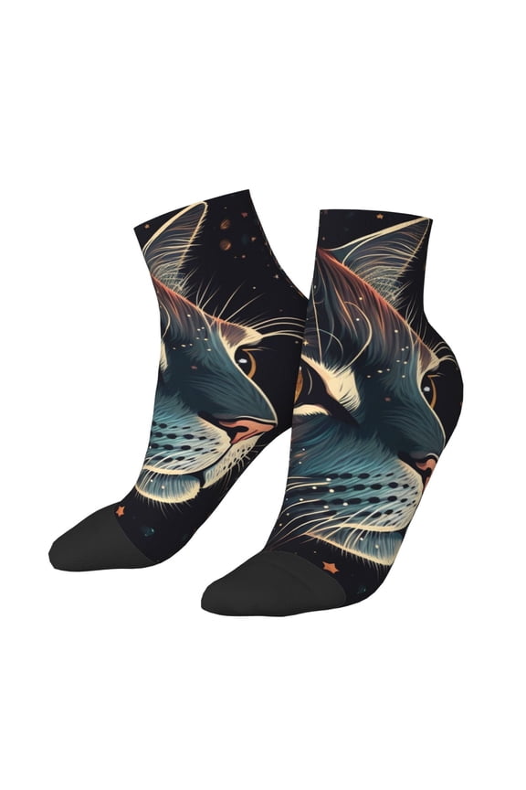 Low Cut Unisex Novelty Crew Socks Casual Ankle Socks for Men Women, Cat Face Starry Cute Kitty