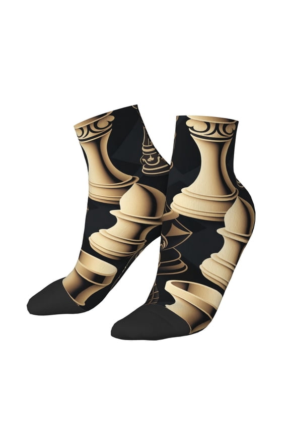 Low Cut Unisex Novelty Crew Socks Casual Ankle Socks for Men Women, Chess Pieces Cool Black White