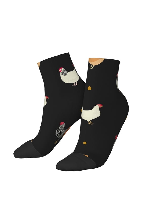 Low Cut Unisex Novelty Crew Socks Casual Ankle Socks for Men Women, Chicken Eggs Cock Pattern Rooster