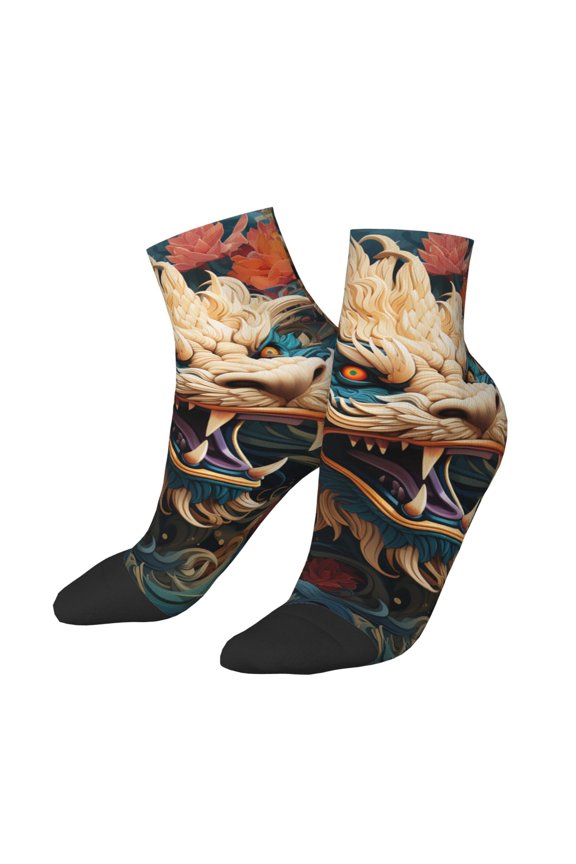 Low Cut Unisex Novelty Crew Socks Casual Ankle Socks for Men Women, Chinese Dragon Art